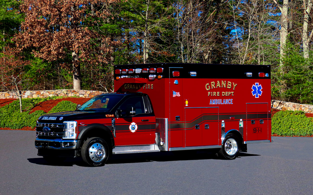 The Town of Granby MA Fire Department's new rescue vehicle. A Life Line "Superliner" 2024 Ford F550 4x4.