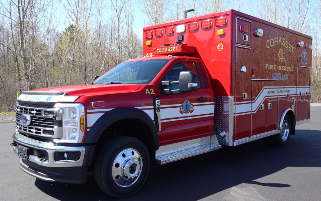 Angled driver side view of the new ambulance.