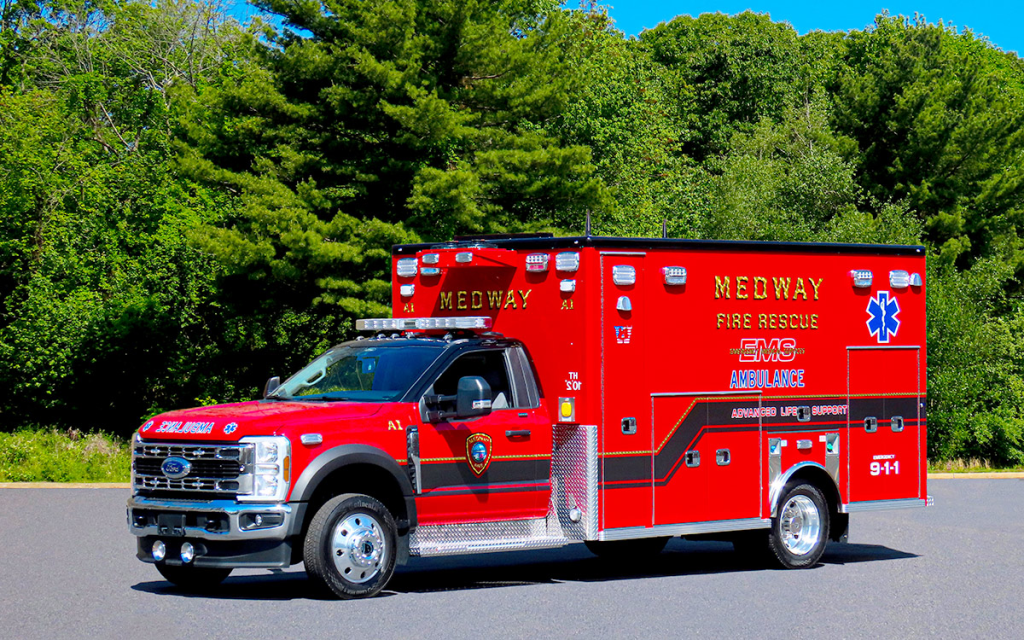 The Town of Medway Fire Department received their two new rescue vehicles A1 & A2! Both are Life Line Emergency Vehicles "Superliners" - 2025 Ford F550 4x4.