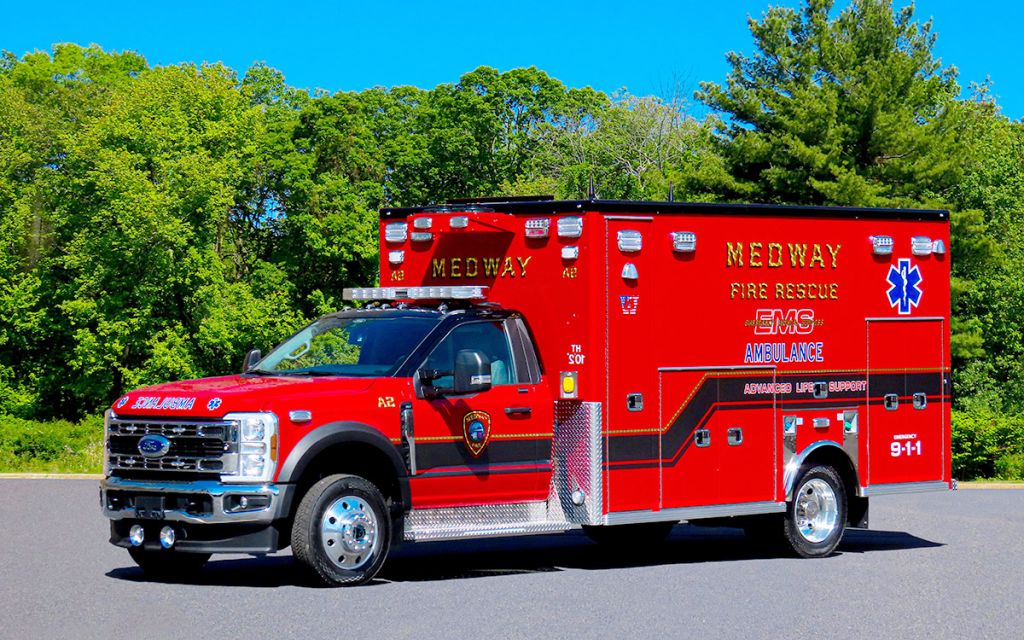 The Town of Medway Fire Department received their two new rescue vehicles! Both are Life Line Emergency Vehicles "Superliners" - 2025 Ford F550 4x4.