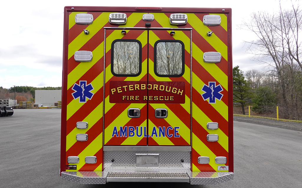 The ambulance back doors are closed.