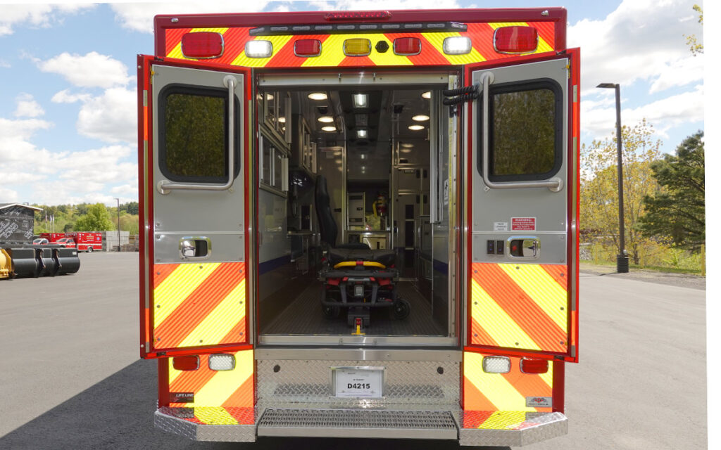 The back doors are open showing the patient care area.