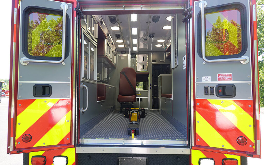 A look through the open back doors to the patient care area.