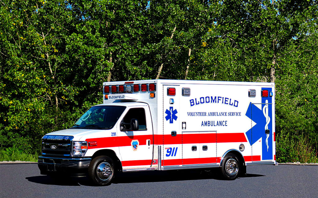 The Town of Bloomfield, CT Volunteer Volunteer Ambulance has a new rescue! A Life Line "Victoryliner" 2026 Ford E450.