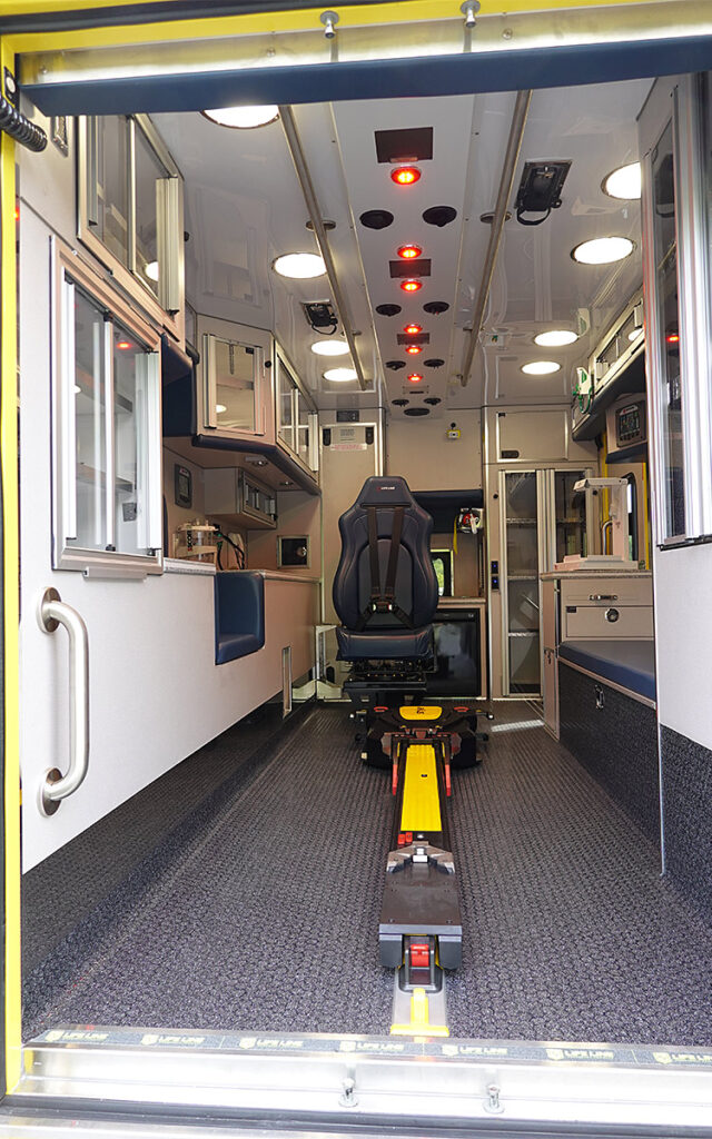 A look through the open back doors to the patient care area.