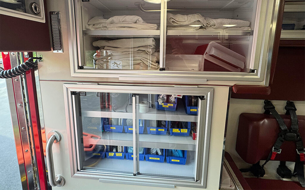 Cabinets inside the patient care area.