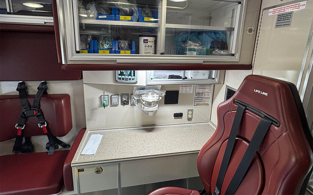 Cabinets and chairs in patient care area.