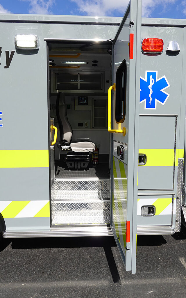 Close up look at the open side door to patient care area.