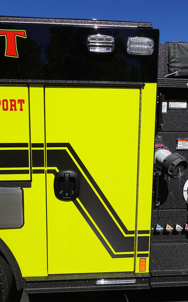 A compartment door on the outside.